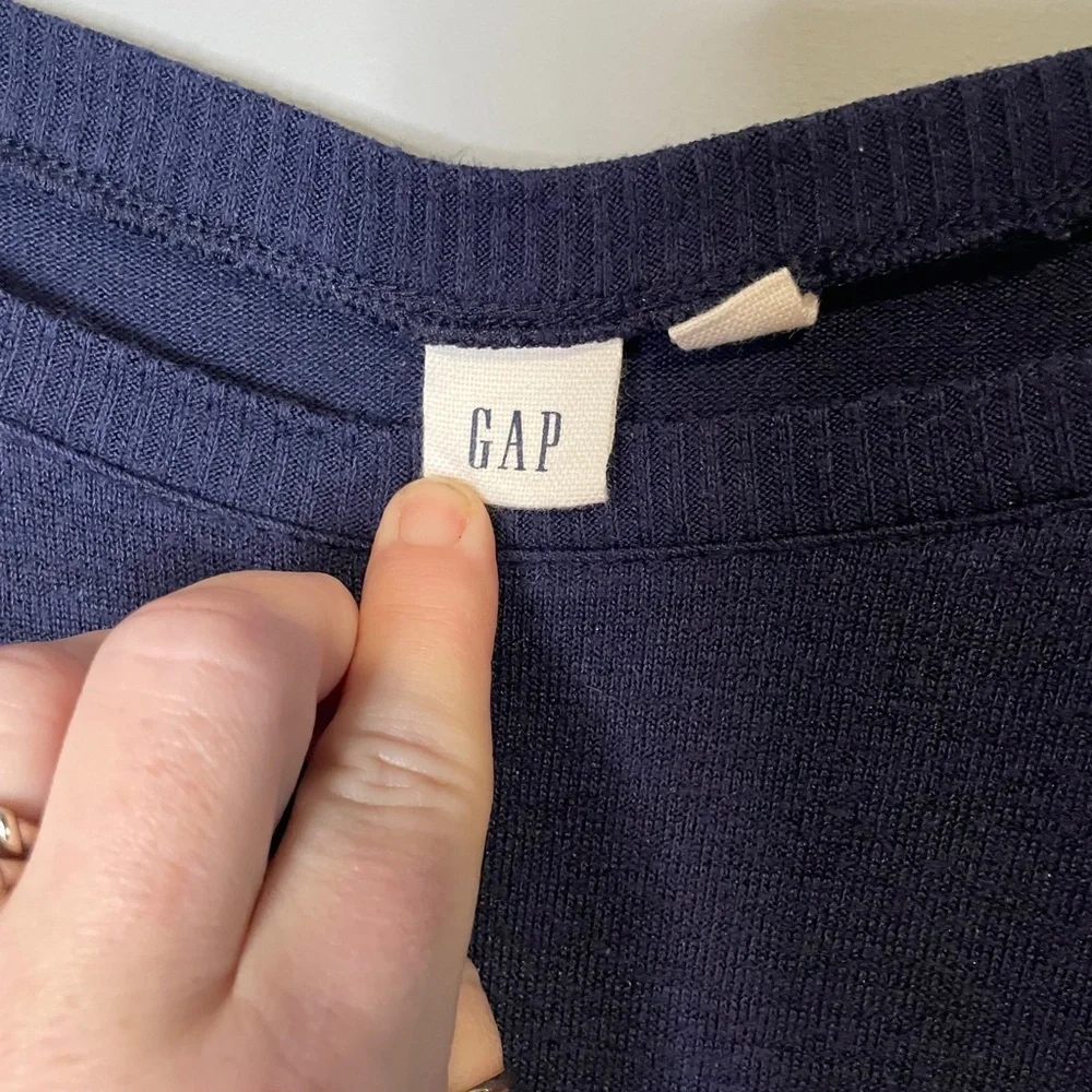 Gap Womens Sweater Navy Blue White ColorBlock Stretch Jewel Neck Size Medium